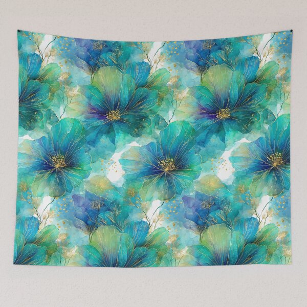 Item preview, Golden Teal Watercolor Bloom - Elegant Azure Floral Art with Gold Ink designed and sold by Ewa Miller.