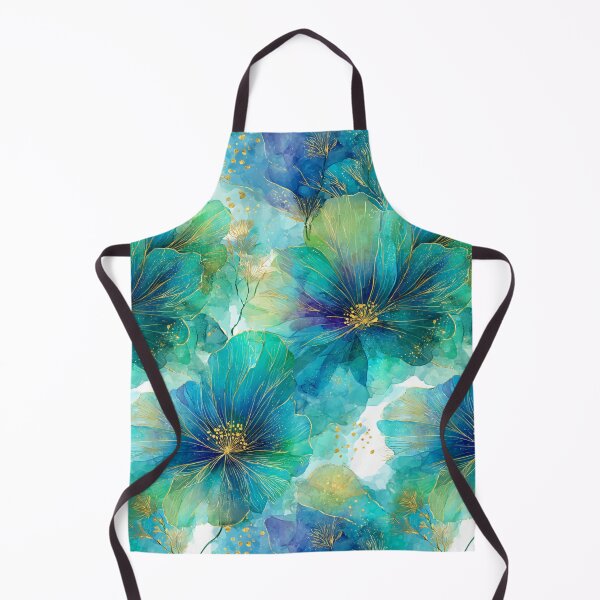 Item preview, Golden Teal Watercolor Bloom - Elegant Azure Floral Art with Gold Ink designed and sold by Ewa Miller.