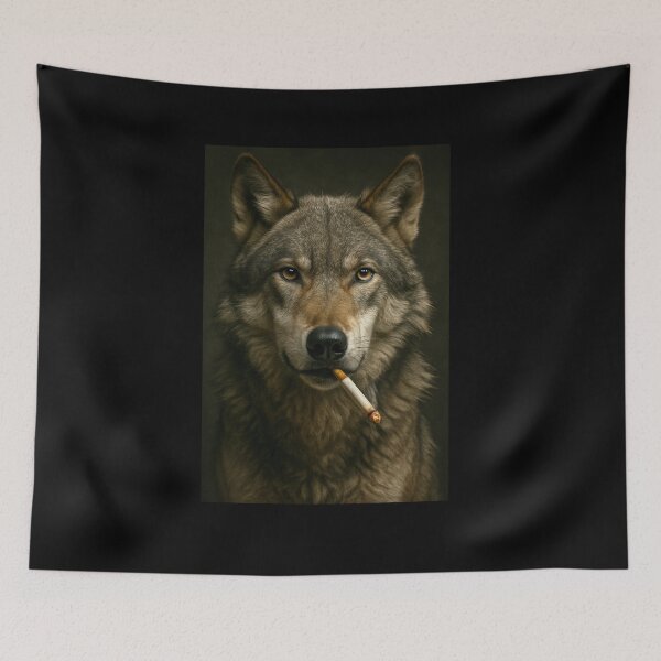 Item preview, Cool Wolf Smoking Cigarette Noir Forest Portrait designed and sold by vk09.