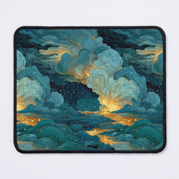 Item preview, Celestial Dreamscape Village - Teal & Gold Starry Night Clouds Pattern designed and sold by Ewa Miller.