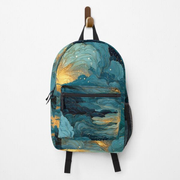 Item preview, Celestial Dreamscape Village - Teal & Gold Starry Night Clouds Pattern designed and sold by Ewa Miller.