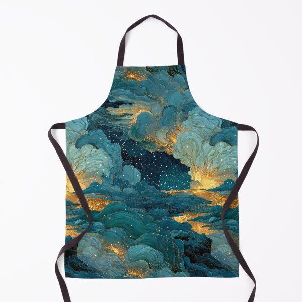Item preview, Celestial Dreamscape Village - Teal & Gold Starry Night Clouds Pattern designed and sold by Ewa Miller.