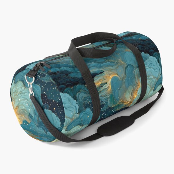 Item preview, Celestial Dreamscape Village - Teal & Gold Starry Night Clouds Pattern designed and sold by Ewa Miller.