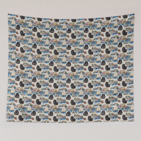 Item preview, 4th of July Nautical Toile De Jouy - Pomeranian designed and sold by AstrologyOven.