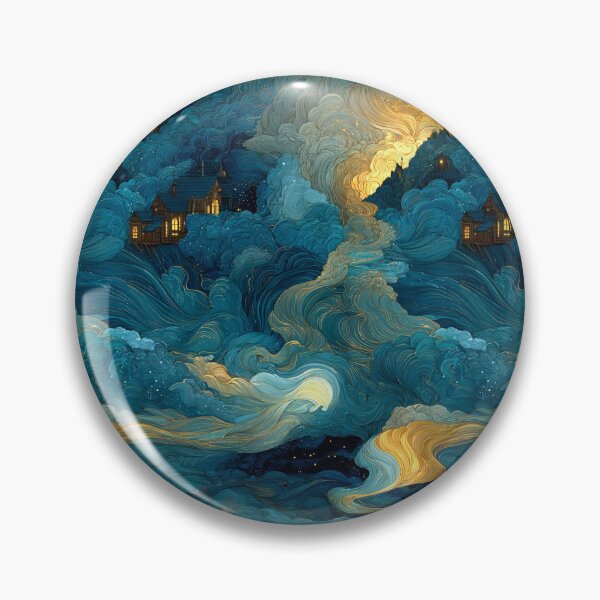 Item preview, Celestial Dreamscape Village - Teal & Gold Starry Night Clouds Pattern designed and sold by Ewa Miller.