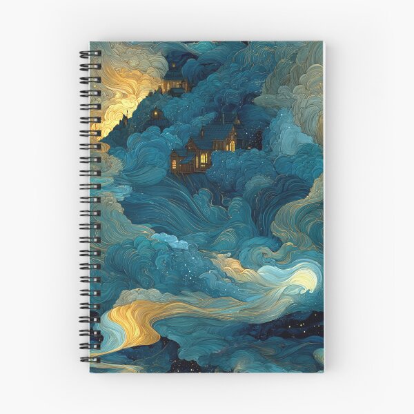 Item preview, Celestial Dreamscape Village - Teal & Gold Starry Night Clouds Pattern designed and sold by Ewa Miller.