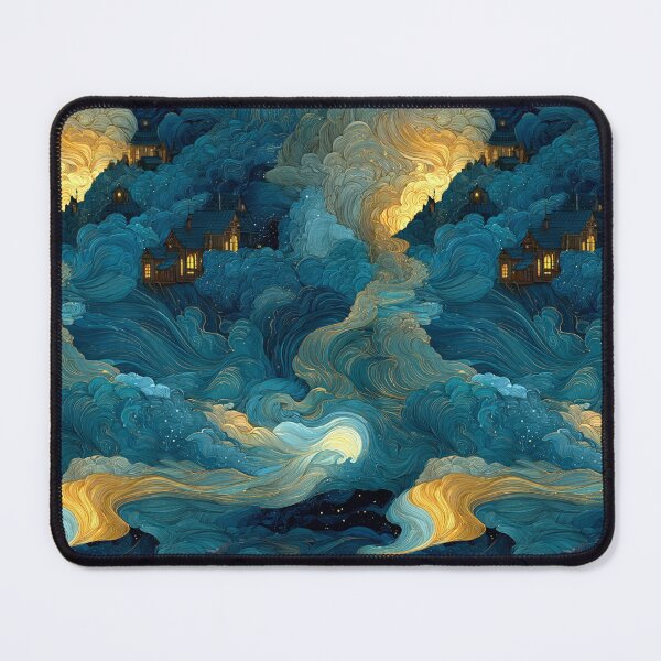 Item preview, Celestial Dreamscape Village - Teal & Gold Starry Night Clouds Pattern designed and sold by Ewa Miller.