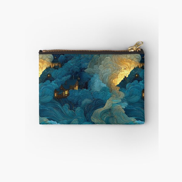 Item preview, Celestial Dreamscape Village - Teal & Gold Starry Night Clouds Pattern designed and sold by Ewa Miller.