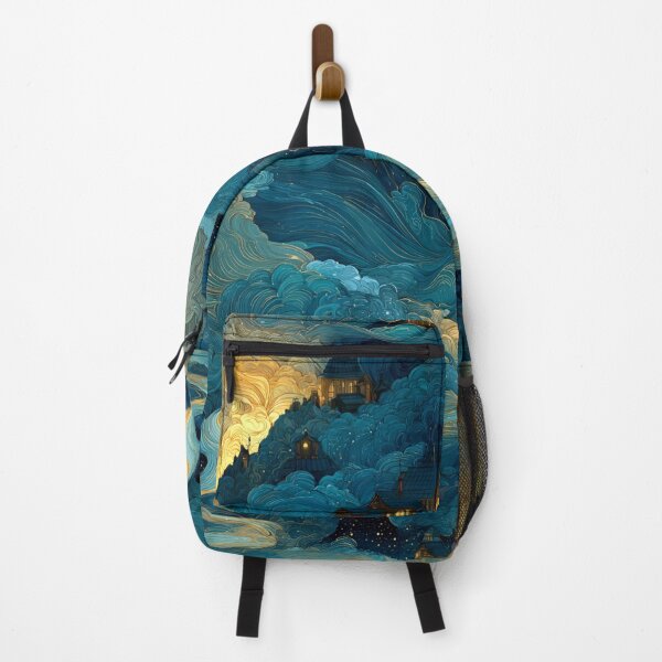 Item preview, Celestial Dreamscape Village - Teal & Gold Starry Night Clouds Pattern designed and sold by Ewa Miller.