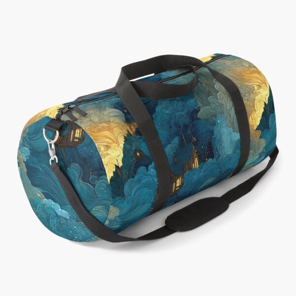Item preview, Celestial Dreamscape Village - Teal & Gold Starry Night Clouds Pattern designed and sold by Ewa Miller.
