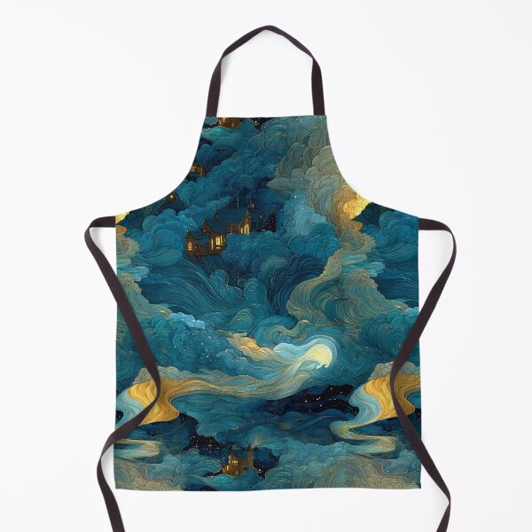 Item preview, Celestial Dreamscape Village - Teal & Gold Starry Night Clouds Pattern designed and sold by Ewa Miller.
