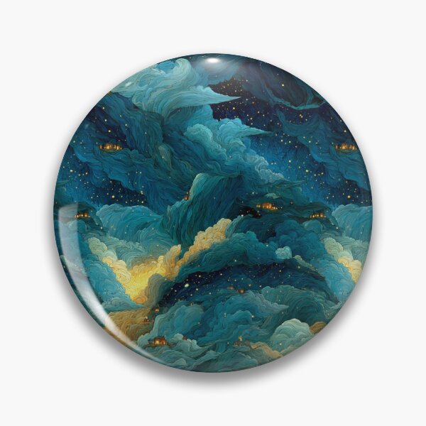 Item preview, Celestial Dreamscape Village - Teal & Gold Starry Night Clouds Pattern designed and sold by Ewa Miller.
