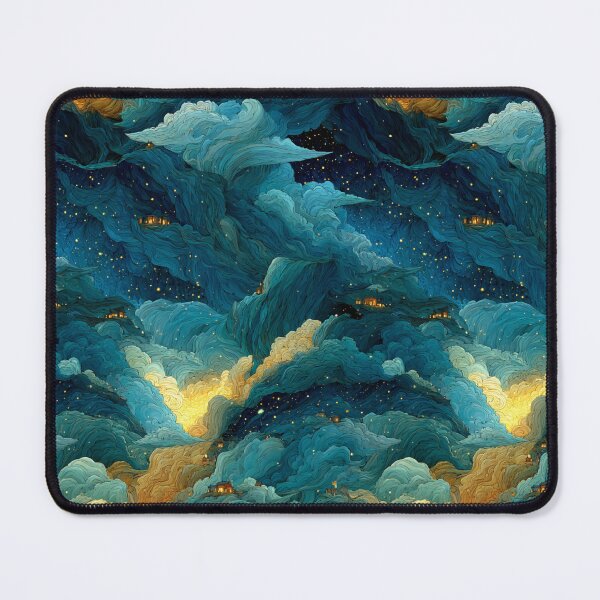 Item preview, Celestial Dreamscape Village - Teal & Gold Starry Night Clouds Pattern designed and sold by Ewa Miller.