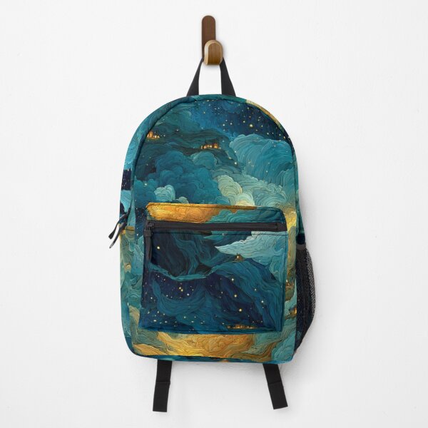 Item preview, Celestial Dreamscape Village - Teal & Gold Starry Night Clouds Pattern designed and sold by Ewa Miller.