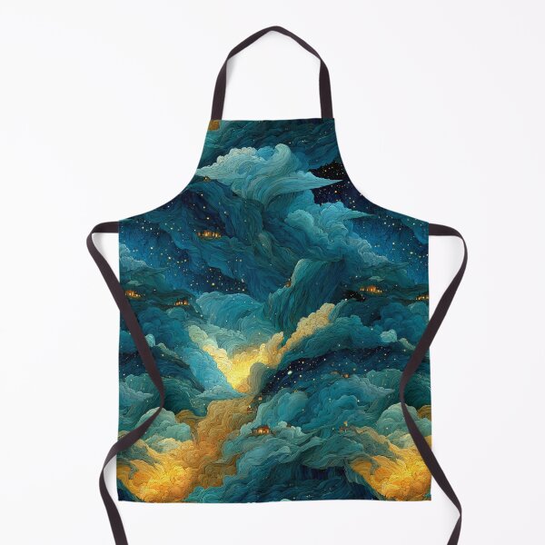 Item preview, Celestial Dreamscape Village - Teal & Gold Starry Night Clouds Pattern designed and sold by Ewa Miller.