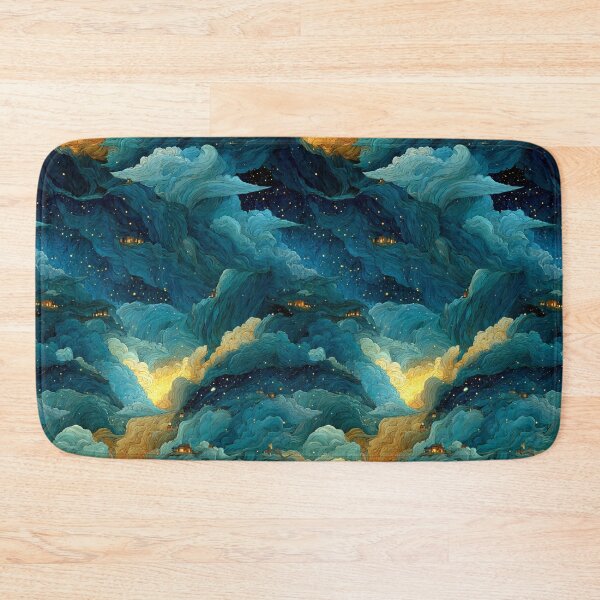 Item preview, Celestial Dreamscape Village - Teal & Gold Starry Night Clouds Pattern designed and sold by Ewa Miller.