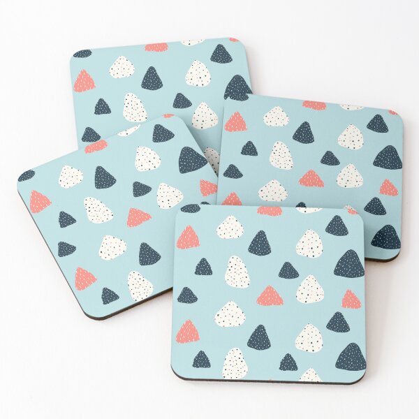 Item preview, Whimsical Organic Shapes with Marks Seamless Pattern, Navy Coral Cream on Light Blue  designed and sold by Itaya Art.