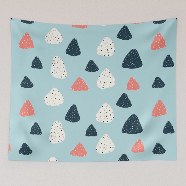 Item preview, Whimsical Organic Shapes with Marks Seamless Pattern, Navy Coral Cream on Light Blue  designed and sold by Itaya Art.