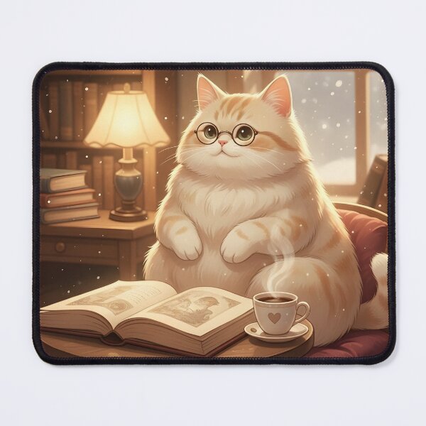Item preview, Studious Cat Reading with Coffee - Cute Bookish Design designed and sold by WowDezign.