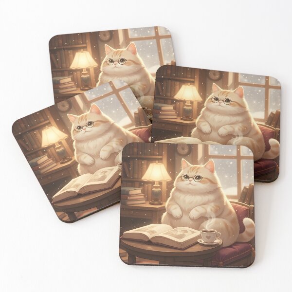 Item preview, Studious Cat Reading with Coffee - Cute Bookish Design designed and sold by WowDezign.