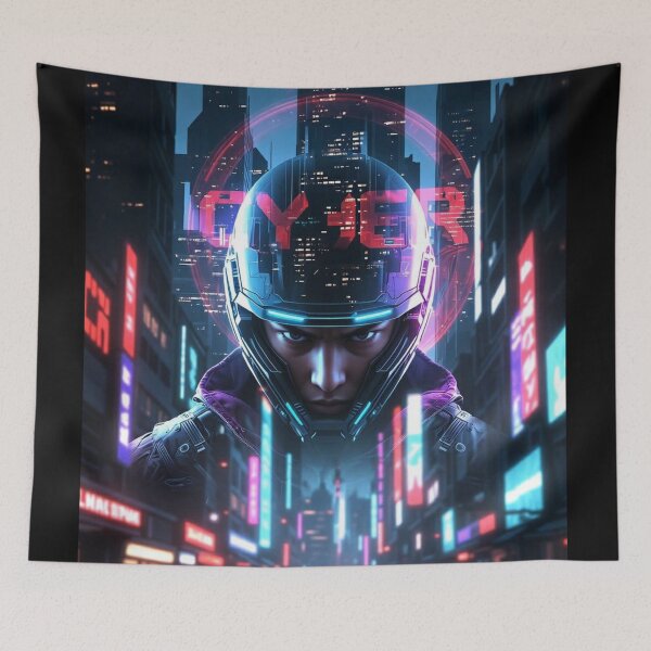 Item preview, Cyber Helmet Warrior – Neon Futuristic Rider in Mega City Glow designed and sold by RadaQueen.