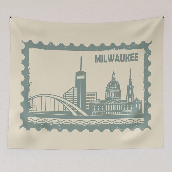 Item preview, Vintage postage stamp art of Milwaukee Wisconsin designed and sold by Alexaltay.