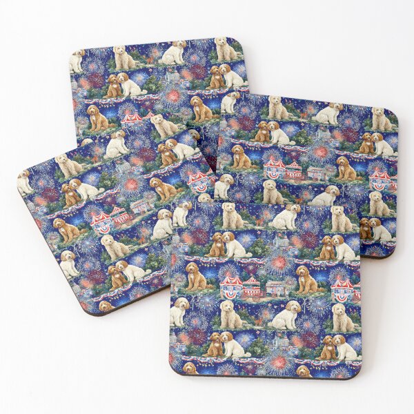 Item preview, 4th of July Fireworks Toile de Jouy - Goldendoodles designed and sold by AstrologyOven.