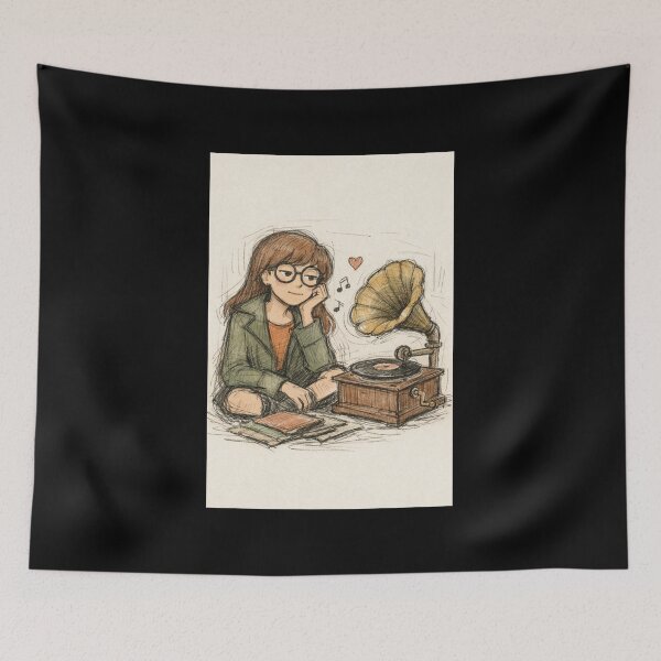 Item preview, DARIA MORGENDORFFER WITH VINTAGE GRAMOPHONE designed and sold by LIS AND MELIVERSO.
