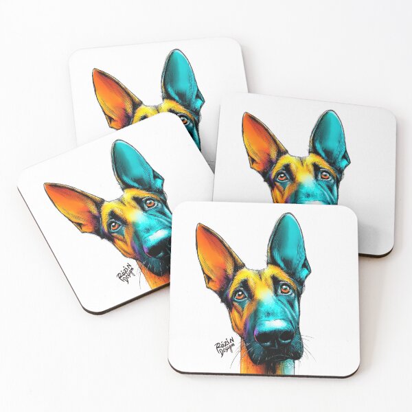 Item preview, German Shepherd Portrait – Turquoise Orange Ink Splash designed and sold by Rozin-Design.