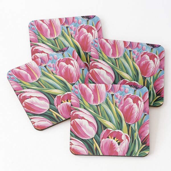 Item preview, Vibrant Pink Tulips in Mosaic Sky designed and sold by Queenie Aficial.