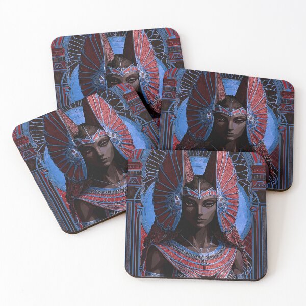 Item preview, Bastet Art Nouveau Red Blue Goddess designed and sold by Vintage Poster Gallery.