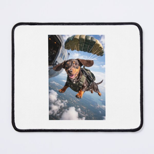Item preview, Rolo Chambers chocolate tan miniature dachshund jumping out of a plane with a parachute designed and sold by Stephen Chambers.