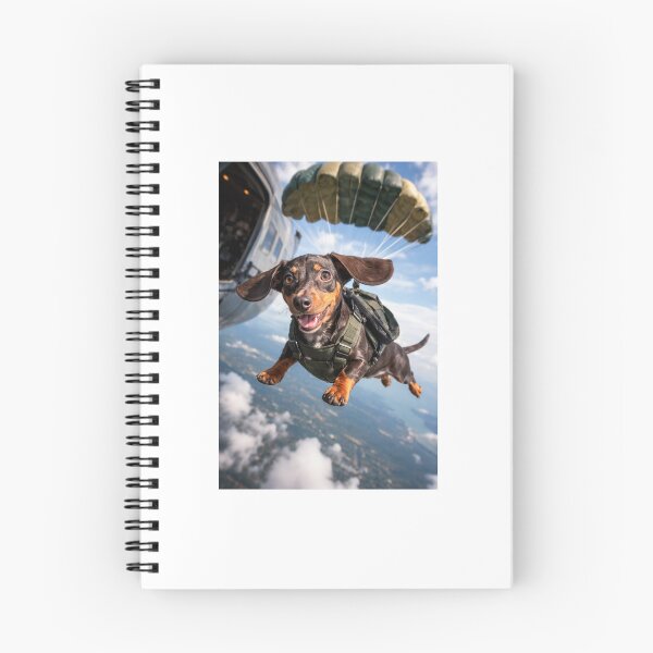 Item preview, Rolo Chambers chocolate tan miniature dachshund jumping out of a plane with a parachute  designed and sold by Stephen Chambers.