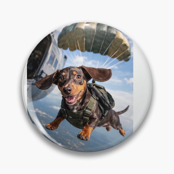 Item preview, Rolo Chambers chocolate tan miniature dachshund jumping out of a plane with a parachute  designed and sold by Stephen Chambers.