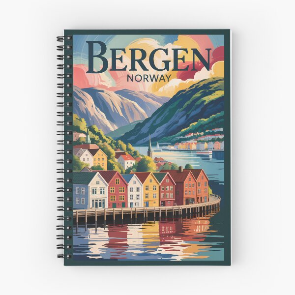 Item preview, Bergen Norway Illustration Travel Art Vintage designed and sold by KrisSidDesigns.