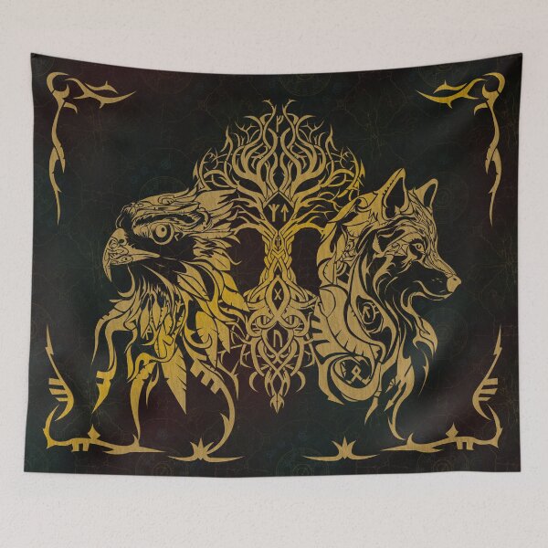 Item preview, Golden Norse Totem: Eagle & Wolf Dark Academia Art designed and sold by VitalusDesignArtV.