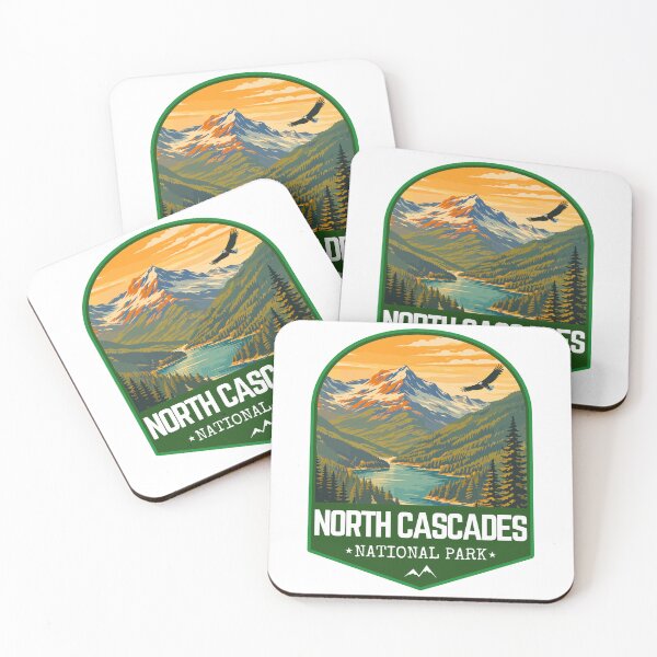 Item preview, North Cascades National Park in Washington, USA, Retro Travel Art Emblem designed and sold by MaateoDesign.