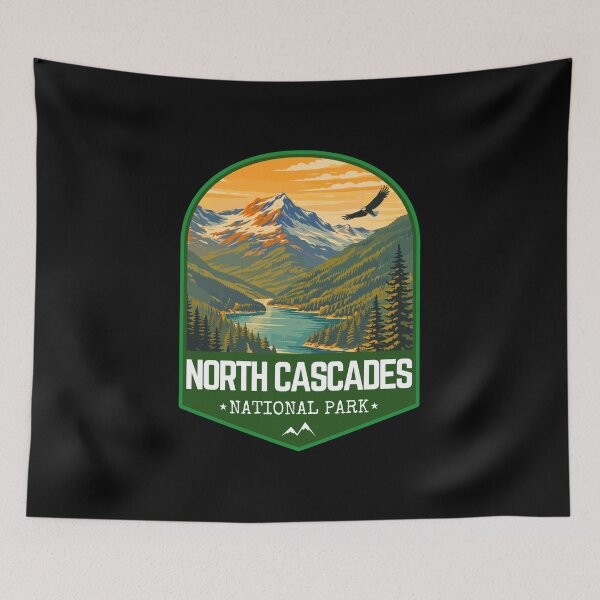 Item preview, North Cascades National Park in Washington, USA, Retro Travel Art Emblem designed and sold by MaateoDesign.