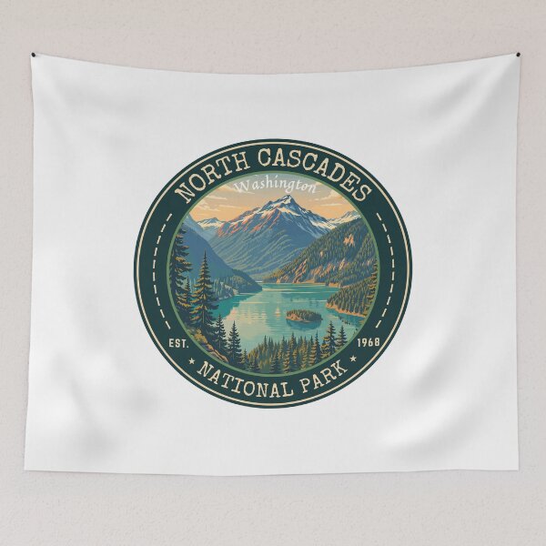 Item preview, North Cascades National Park in Washington, USA Vintage Travel Art Circle Emblem designed and sold by MaateoDesign.