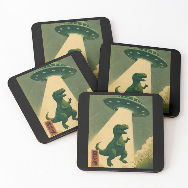 Item preview, Retro UFO Abducting Dinosaur – Vintage Japanese Sci-Fi Art Print designed and sold by VibeWear2026.