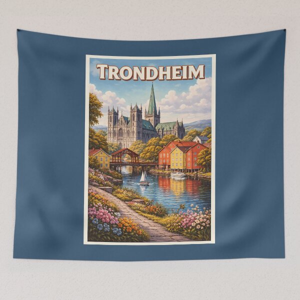 Item preview, Trondheim Norway Illustration Travel Art Vintage designed and sold by KrisSidDesigns.