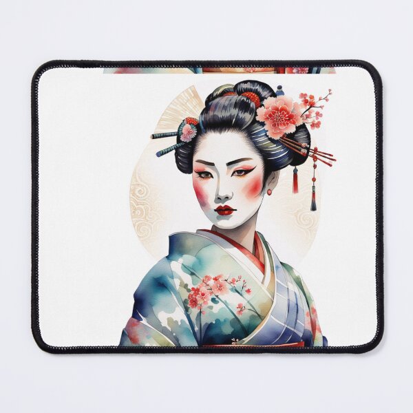 Item preview, Beautiful geisha in traditional blue kimono, watercolour designed and sold by Coolparrotgirl.