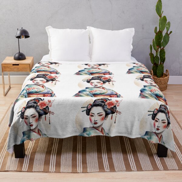 Item preview, Beautiful geisha in traditional blue kimono, watercolour designed and sold by Coolparrotgirl.