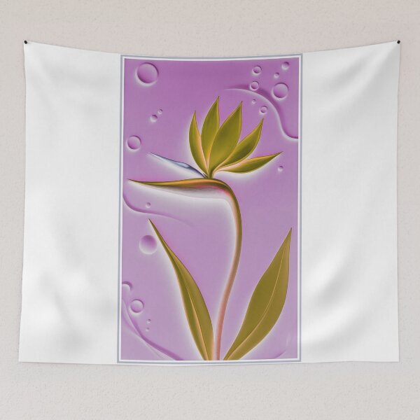 Item preview, Abstract golden flower with curved stem and leaves on a soft purple gradient background designed and sold by ScreenPin.