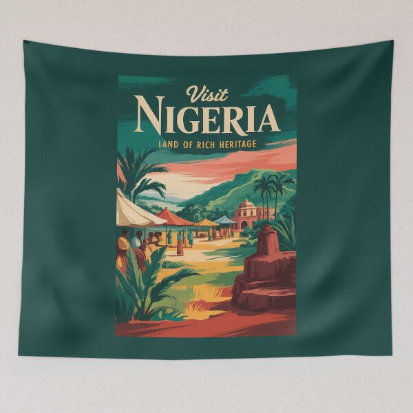 Item preview, Nigeria Painterly Illustration Travel Art Vintage designed and sold by KrisSidDesigns.