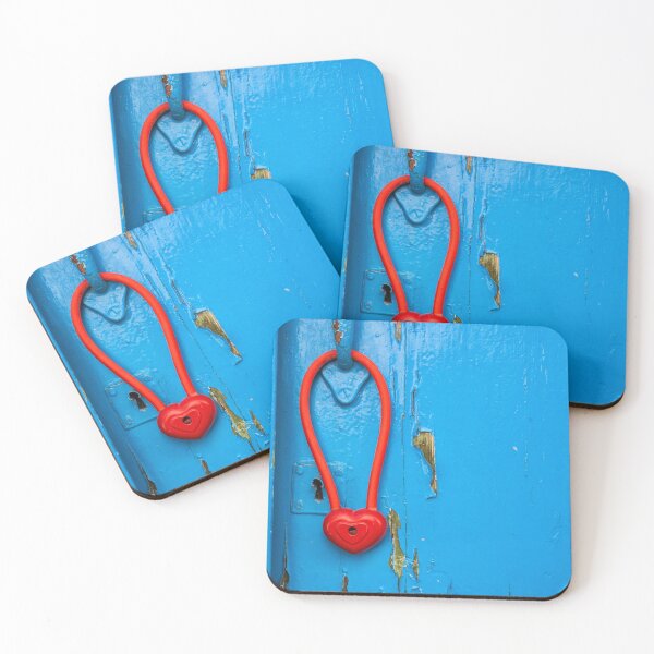 Item preview, Red Heart Shaped Padlock on Rustic Blue Peeling Door designed and sold by LRPhotoart.