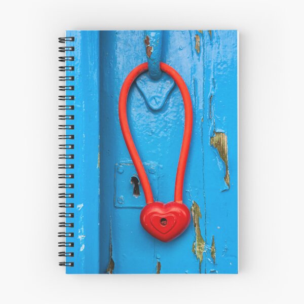 Item preview, Red Heart Shaped Padlock on Rustic Blue Peeling Door designed and sold by LRPhotoart.