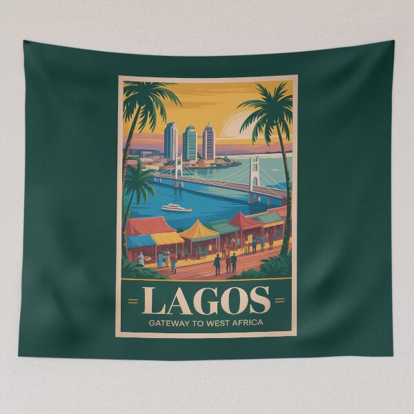 Item preview, Lagos Illustration Travel Art Vintage designed and sold by KrisSidDesigns.
