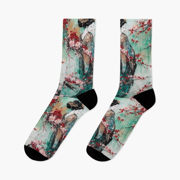 Item preview, Geisha, Asian woman, walking in a mystic Japanese woods  floral background designed and sold by Coolparrotgirl.