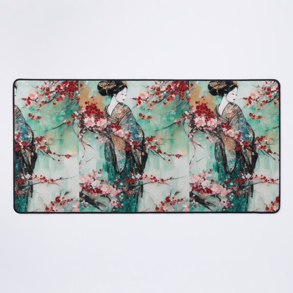 Item preview, Geisha, Asian woman, walking in a mystic Japanese woods floral background designed and sold by Coolparrotgirl.